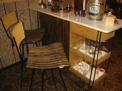 Vintage Slatwood & Wicker Bar Set