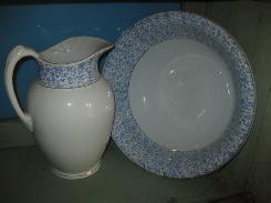 Ironstone Blue Floral Pitcher & Bowl Set