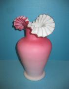 Cranberry Satin Glass Ruffled Vase