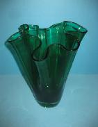 Green Ruffled Glass Art Vase