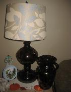 Amber Art Glass Table Lamp w/Matching Vase