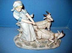 Ceramic Peasant Girl w/Goats Statue