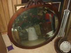Antique Oak Round Beveled Glass Mirror