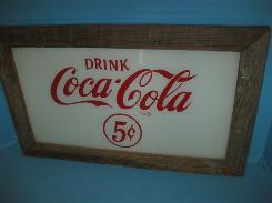 Cola-Cola Reverse on Glass 5 Cent Sign