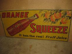 Orange Squeeze Soda Embossed Painted Metal Sign 