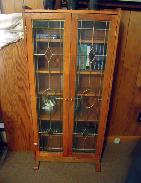  Oak Leaded Glass 2 Door Bookcase
