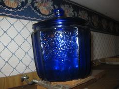 Cobalt Depression Glass Cookie Jar 