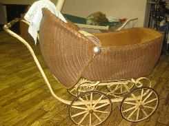 Wicker Hooded Baby Stroller w/ Spoke Wheels