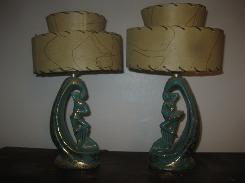 Art Pottery Dnacers Torquoise & Gold Lamps