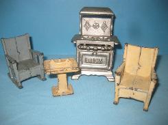 Cast Iron Doll Furniture & Daisy Stove