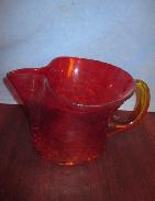 Ruby Art Glass Pitcher w/Clear Applied Handle