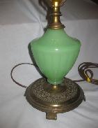 Jadeite Glass Lamp with Brass Base 