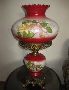 Victorian Parlor Lamp w/ Painted Milk Glass Shade 