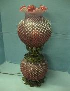  Cranberry Opalescent Hobnail Parlor Lamp
