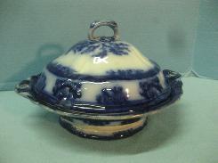 Flow Blue 'Amoy' Covered Bowl 