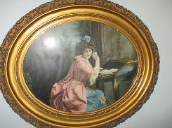 Victorian Lady at Writing Desk Litho
