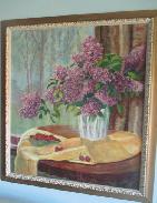 Oil on Canvas Lilacs & Strawberry Still Life 