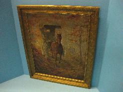 R. Lee Signed Horse & Carriage Oil Painting