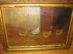   Chickens in Barnyard Oil Painting