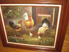 Hens & Chicks, Oil Painting