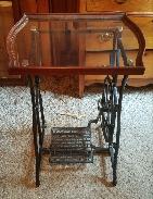 Glass Top Iron Treadle Base Table 