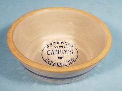 Carey's Baraboo, WIS. Blue Banded Stoneware Bowl 