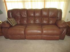 Brown Leather Overstuffed Dual Reclining Sofa 