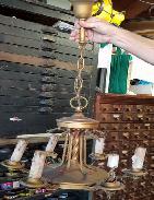 Ornate Brass 6 Arm Hanging Light Fixture