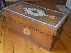 Native American Painted Design Pine Trunk 