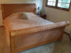 Oak & Wicker King Size Sleigh Bed
