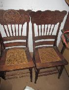 Oak Press Back Cane Seat Dining Chairs 