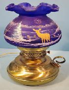 Mary Gregory Blue Satin Shade Parlor Lamp