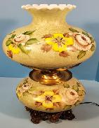 Yellow Floral & Rose Hand Painted Gone with the Wind Style Parlor Lamp