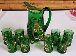 Forest Green Gold Flash Shell Pattern 9 Pc. Water Set 