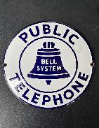 Bell System Public Telephone 7 Porcelain Button Sign