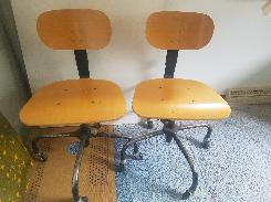 Pair of Maple Form Seat Steel Shop Chairs