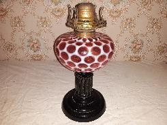 Amethyst & Cranberry Opalescent Kerosene Table Lamp