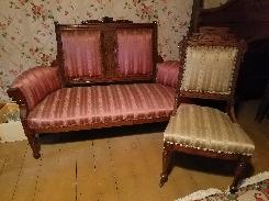 Victorian Walnut Settee & Side Chair