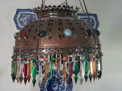 Brass Jeweled Hanging Parlour Lamp