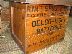 Delco Light Batteries Wooden Crate Table
