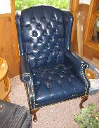 Navy Queen Anne Leatherette Tufted Chair