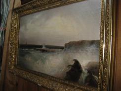 Early Oil on Canvas Seascape in Gilt Frame