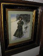 1897 Lady in Winter Pastel Watercolor