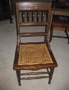 Carved Oak Spindled Side Chair w/Cane Seat