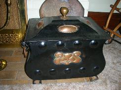 Early Tin Copper Embossed Fireplace Coal Box