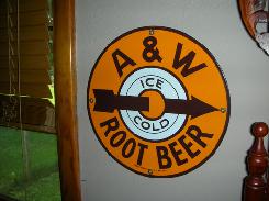 Porcelain A&W Root Beer Sign 
