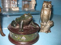 Frog on Pedestal Mechanical Cast Iron Bank 