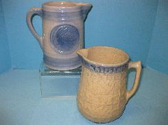 Early Blue Spongeware Stoneware Pitchers