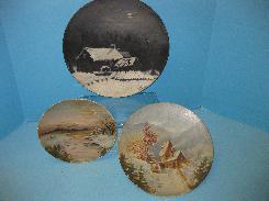 Folk Art Circa 1860's Hand Painted Plate Plaques 