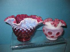 Cranberry Fluted Coin Dot Bowls 